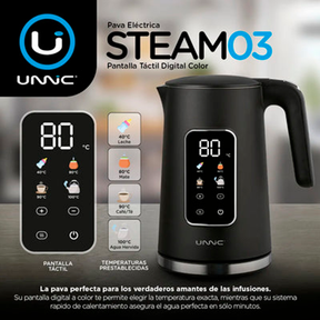 Pava Eléctrica Unnic Pantalla Digital Táctil Acero Inoxidable 1.7 L