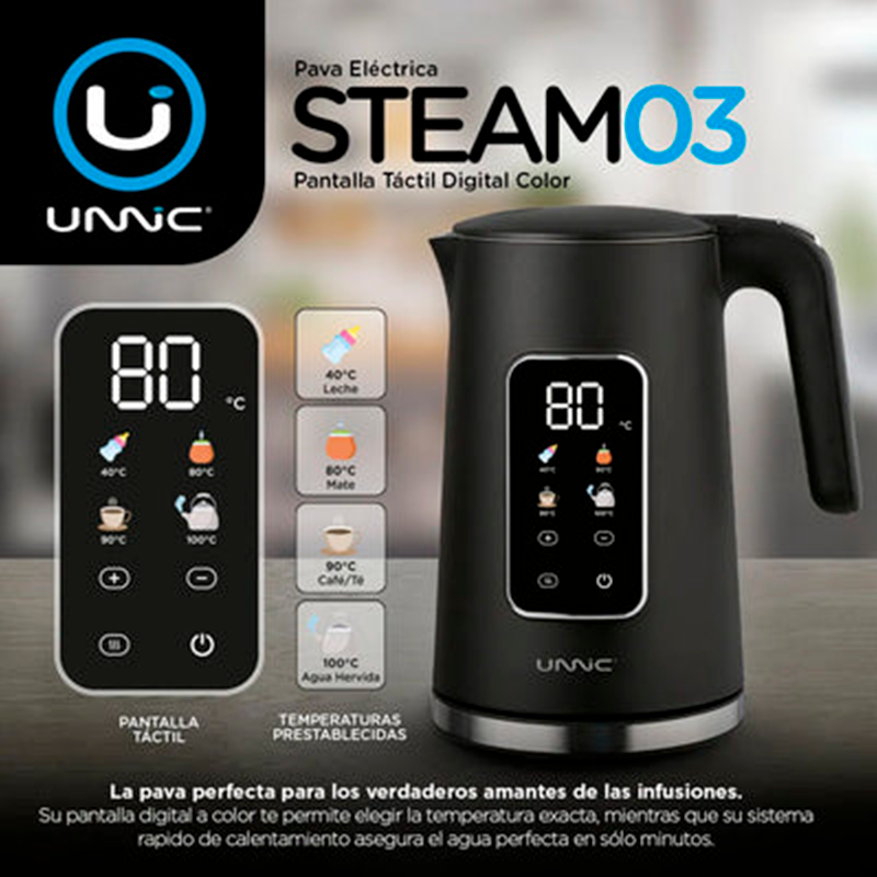 Pava Eléctrica Unnic Pantalla Digital Táctil Acero Inoxidable 1.7 L
