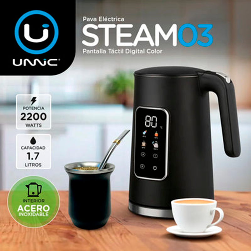 Pava Eléctrica Unnic Pantalla Digital Táctil Acero Inoxidable 1.7 L