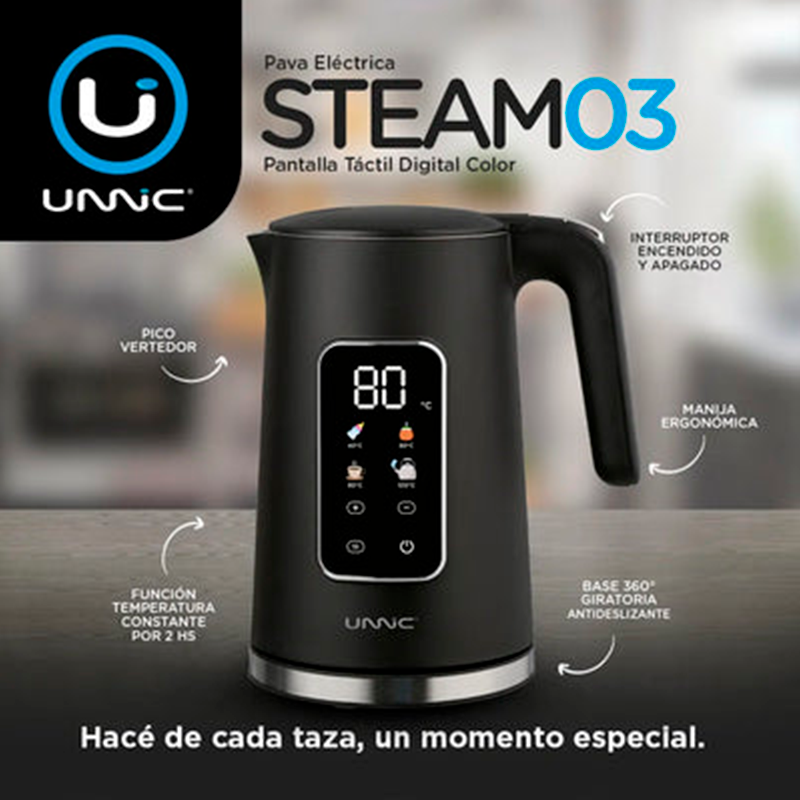 Pava Eléctrica Unnic Pantalla Digital Táctil Acero Inoxidable 1.7 L