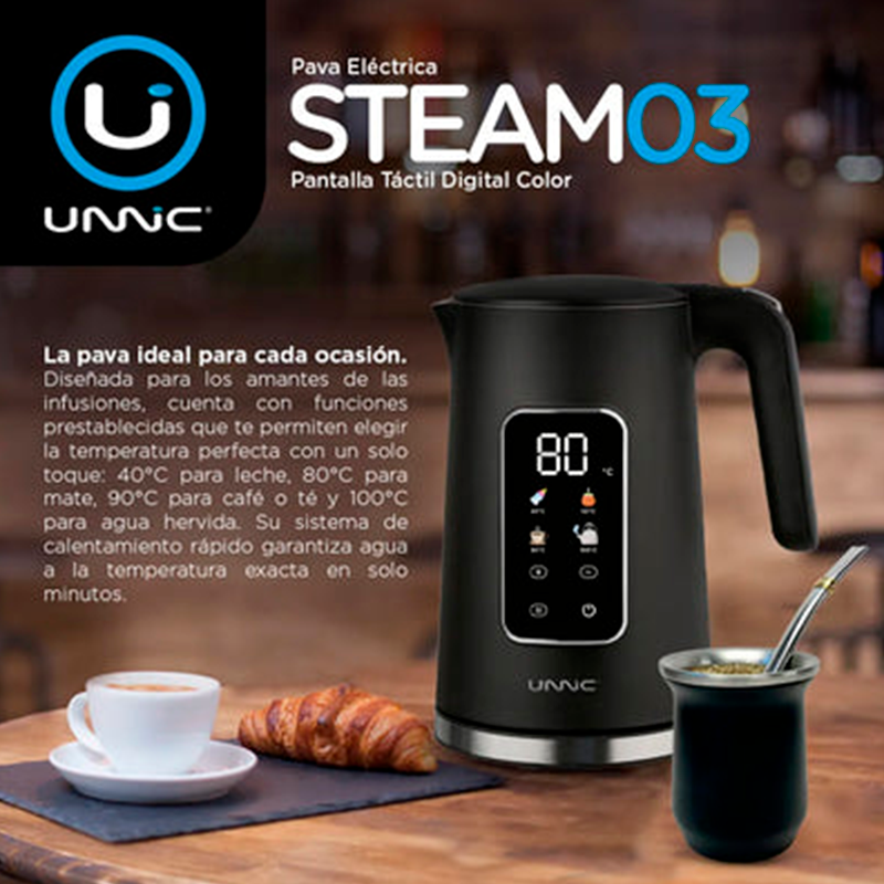 Pava Eléctrica Unnic Pantalla Digital Táctil Acero Inoxidable 1.7 L
