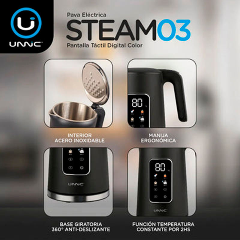 Pava Eléctrica Unnic Pantalla Digital Táctil Acero Inoxidable 1.7 L