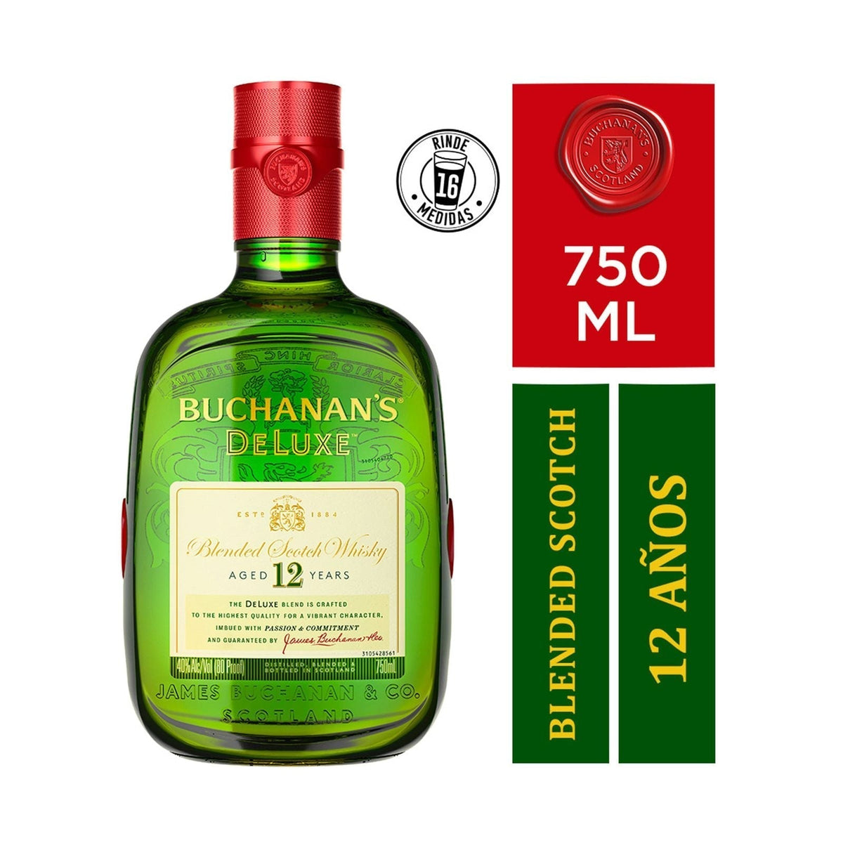 Whisky Buchanans blended scotch 12 años en botella 750 cc