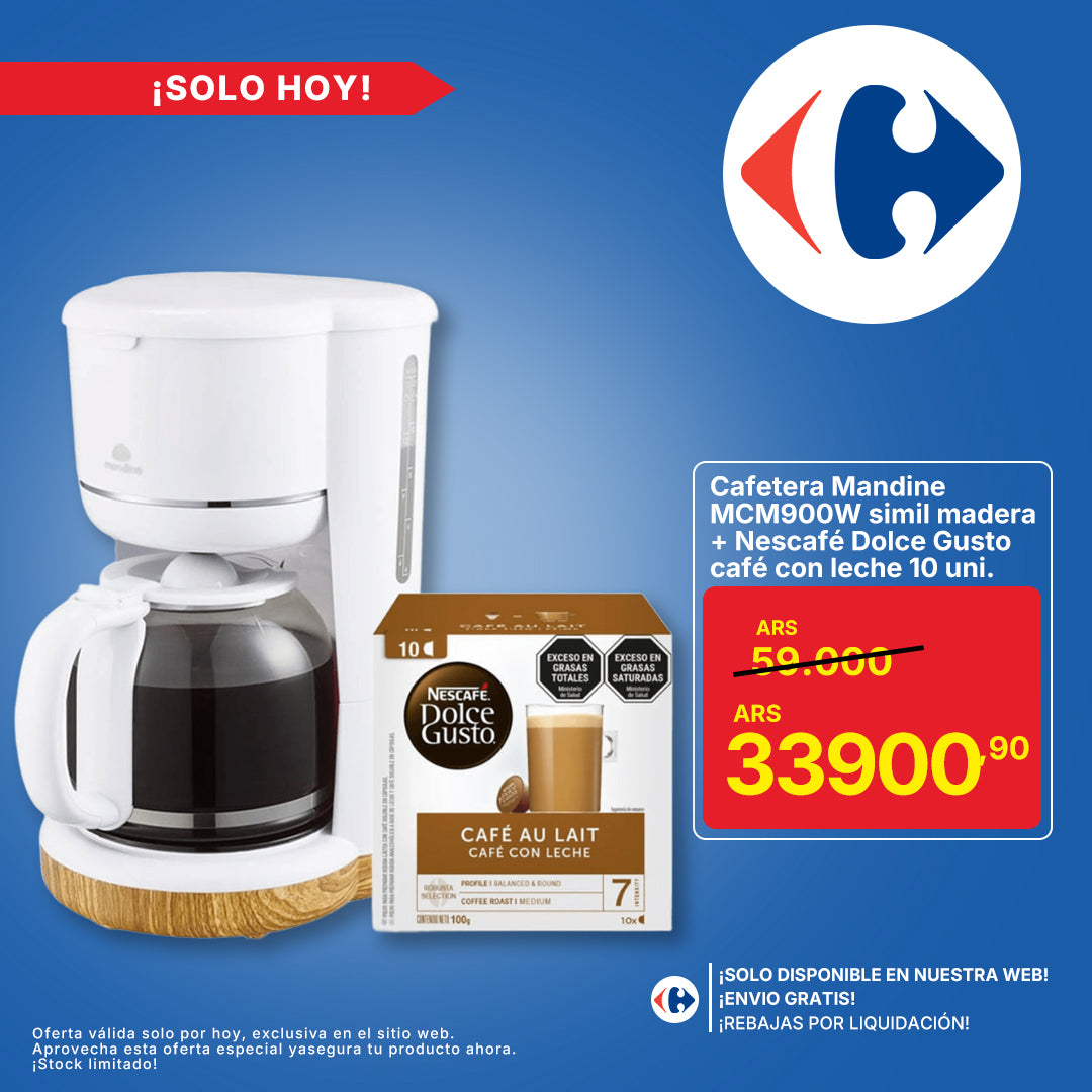 Cafetera Mandine MCM900W  simil madera + Nescafé Dolce Gusto café con leche 10 unidades