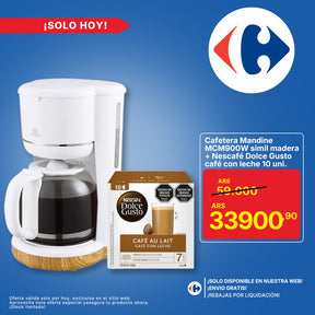 Cafetera Mandine MCM900W  simil madera + Nescafé Dolce Gusto café con leche 10 unidades