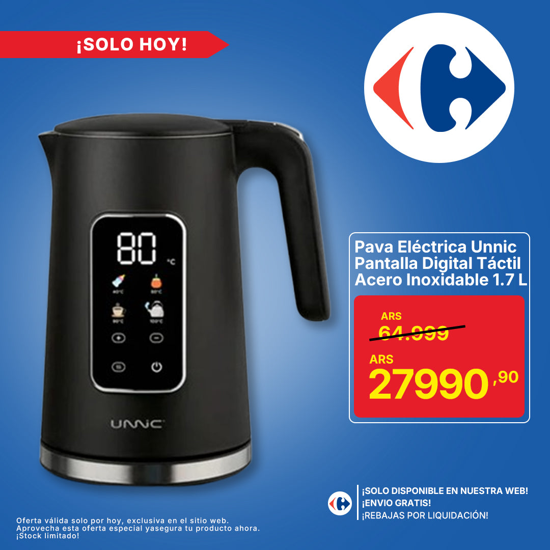 Pava Eléctrica Unnic Pantalla Digital Táctil Acero Inoxidable 1.7 L