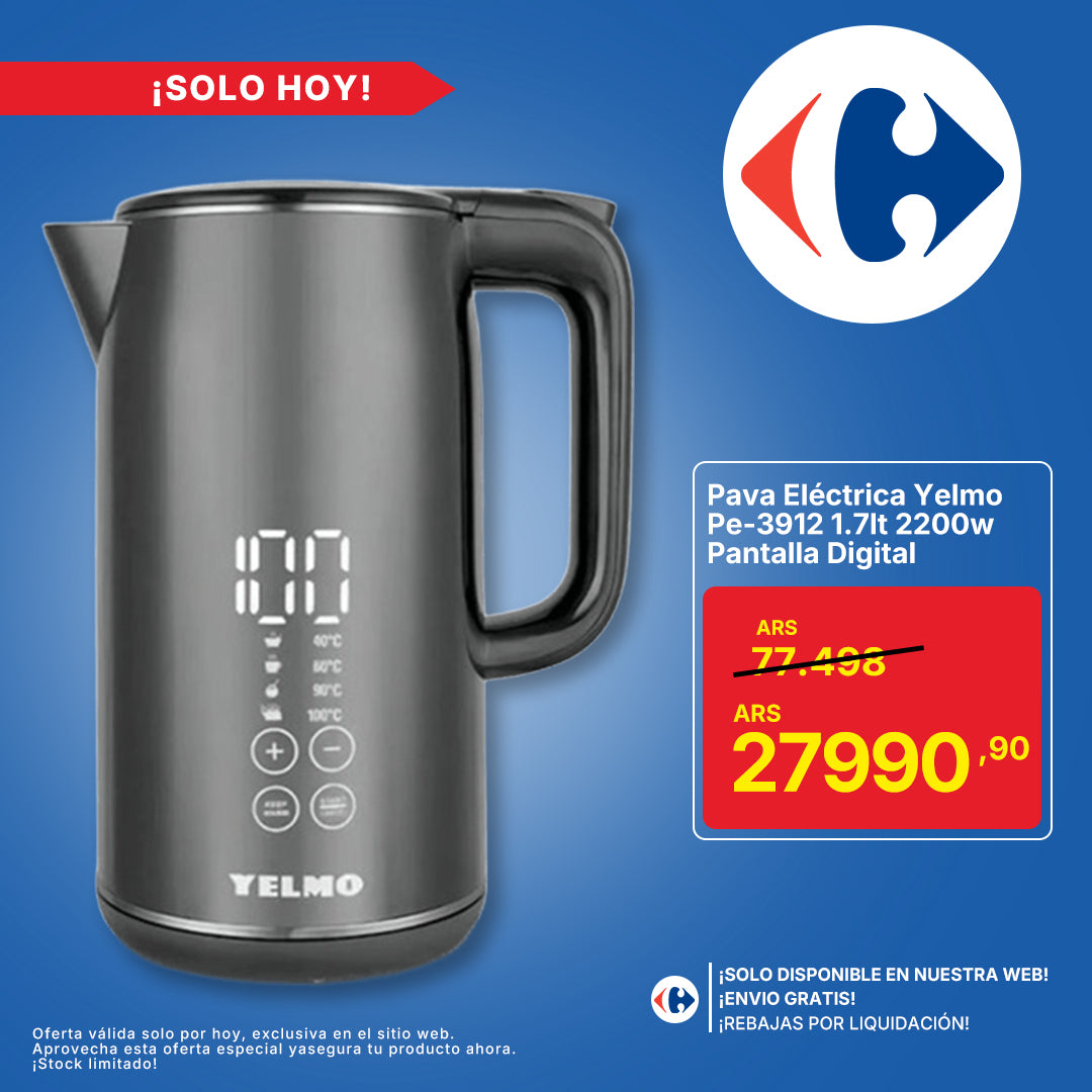 Pava Eléctrica Yelmo Pe-3912 1.7lt 2200w Pantalla Digital